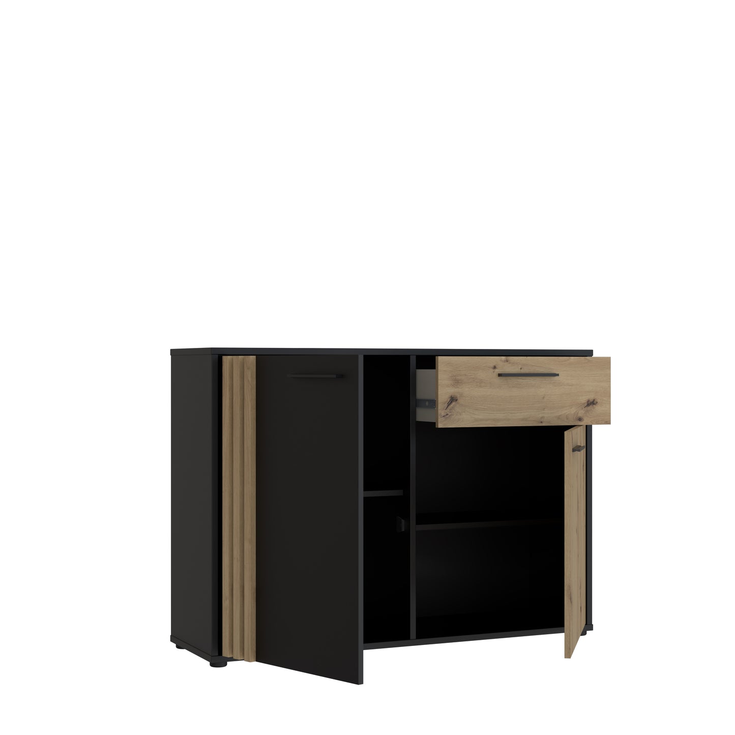Comoda 2 Usi Si 1 Sertar Cordega Negru Si Stejar Artisan, 115.8 Cm