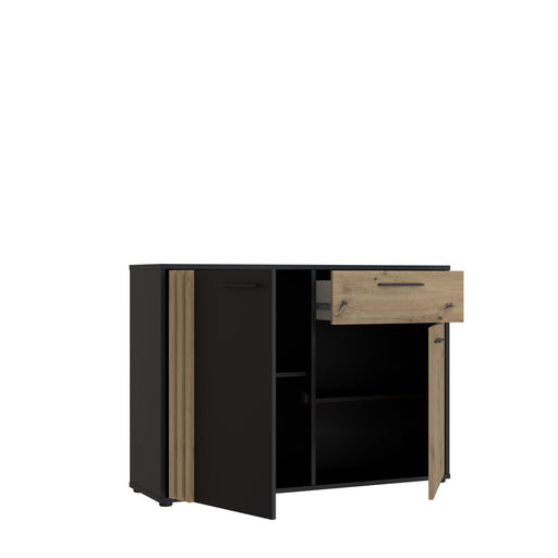 Comoda 2 Usi Si 1 Sertar Cordega Negru Si Stejar Artisan, 115.8 Cm