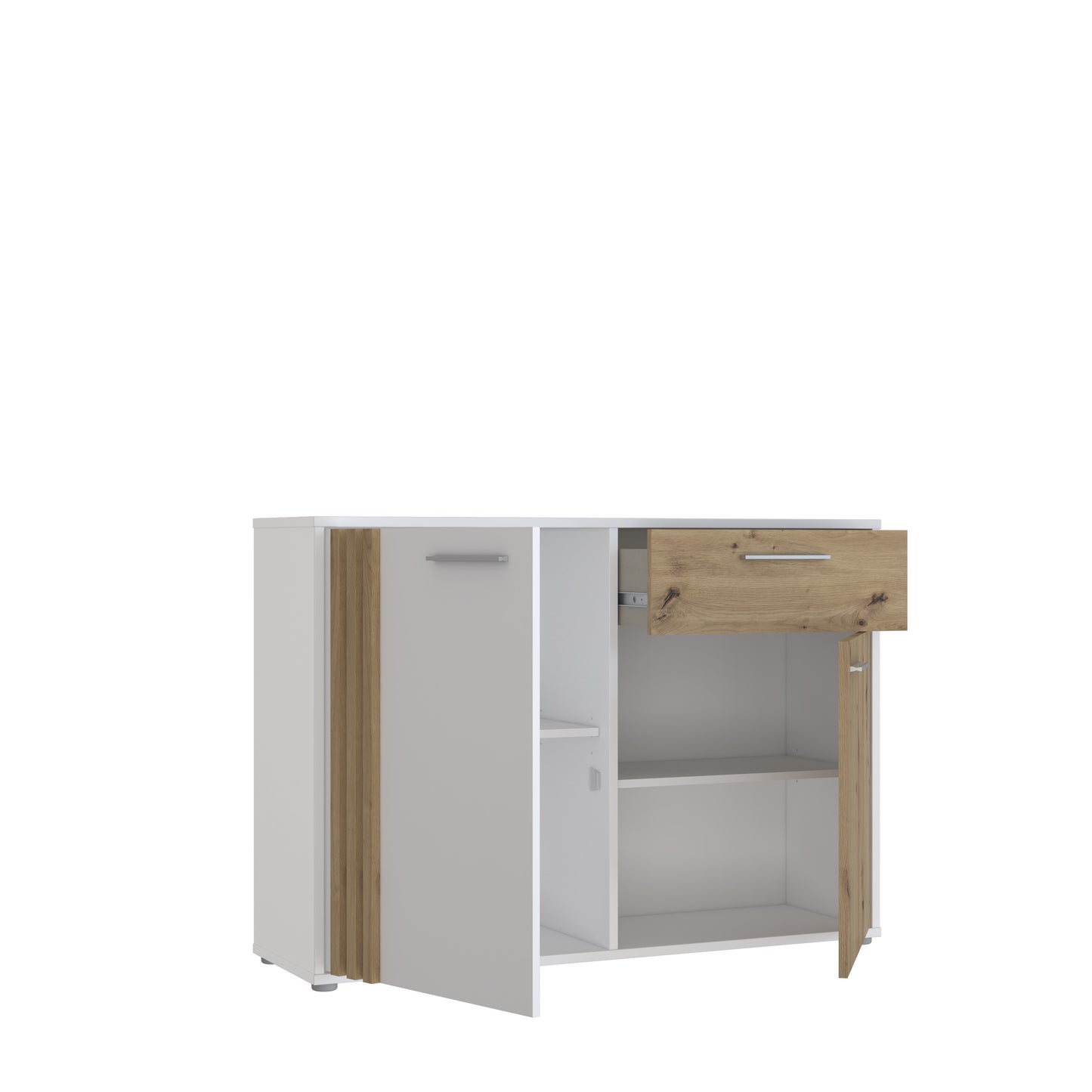 Comoda 2 Usi Si 1 Sertar Cordega Alb Si Stejar Artisan, 115.8 Cm