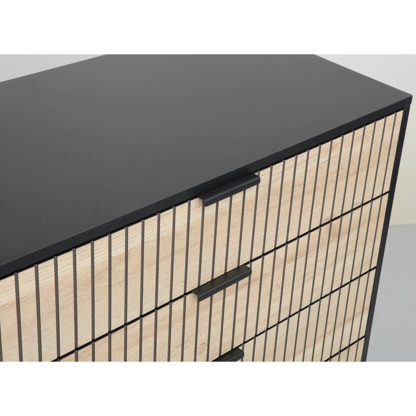 Comoda 4 Sertare Cargo, Negru Si Stejar, 80 Cm