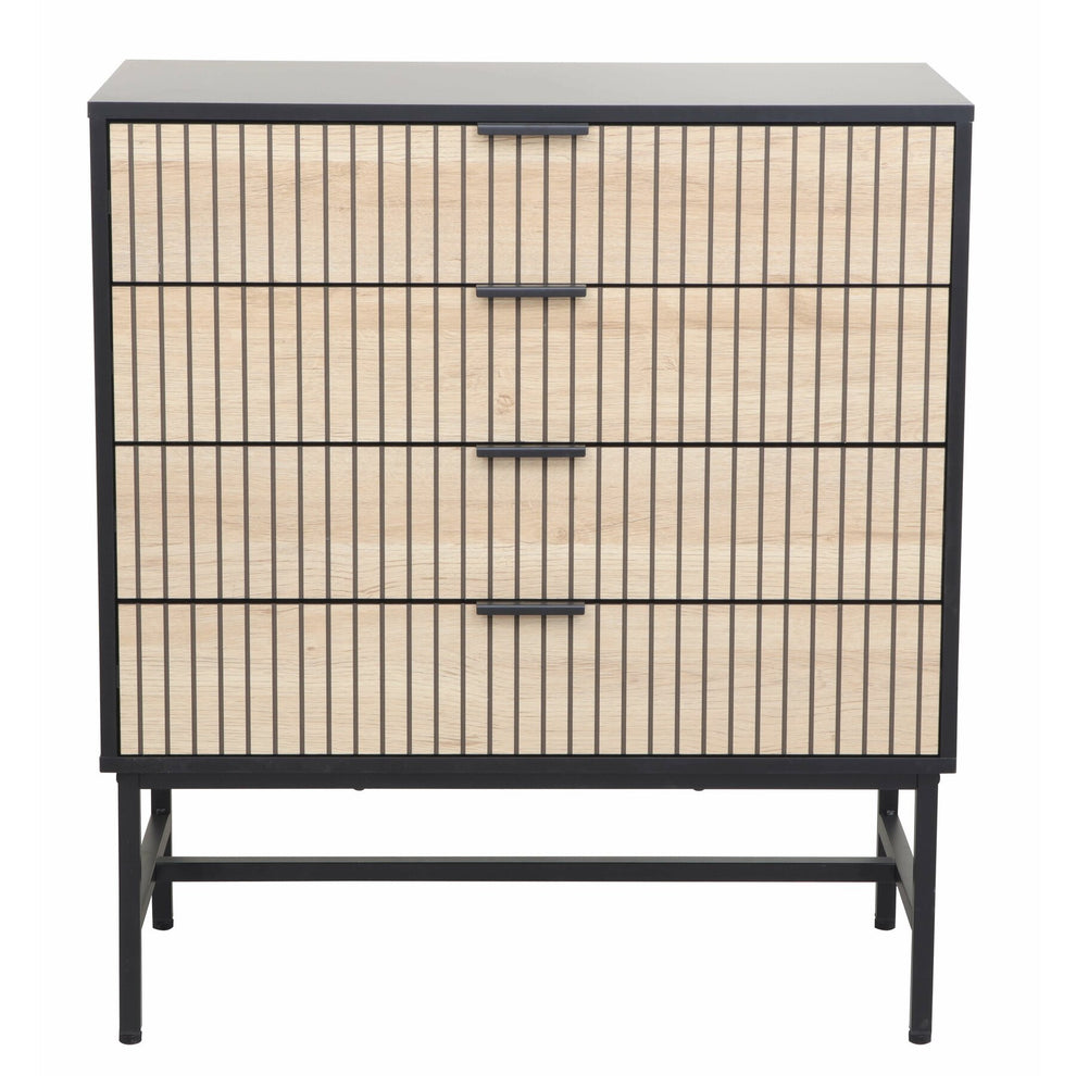 Comoda 4 Sertare Cargo, Negru Si Stejar, 80 Cm