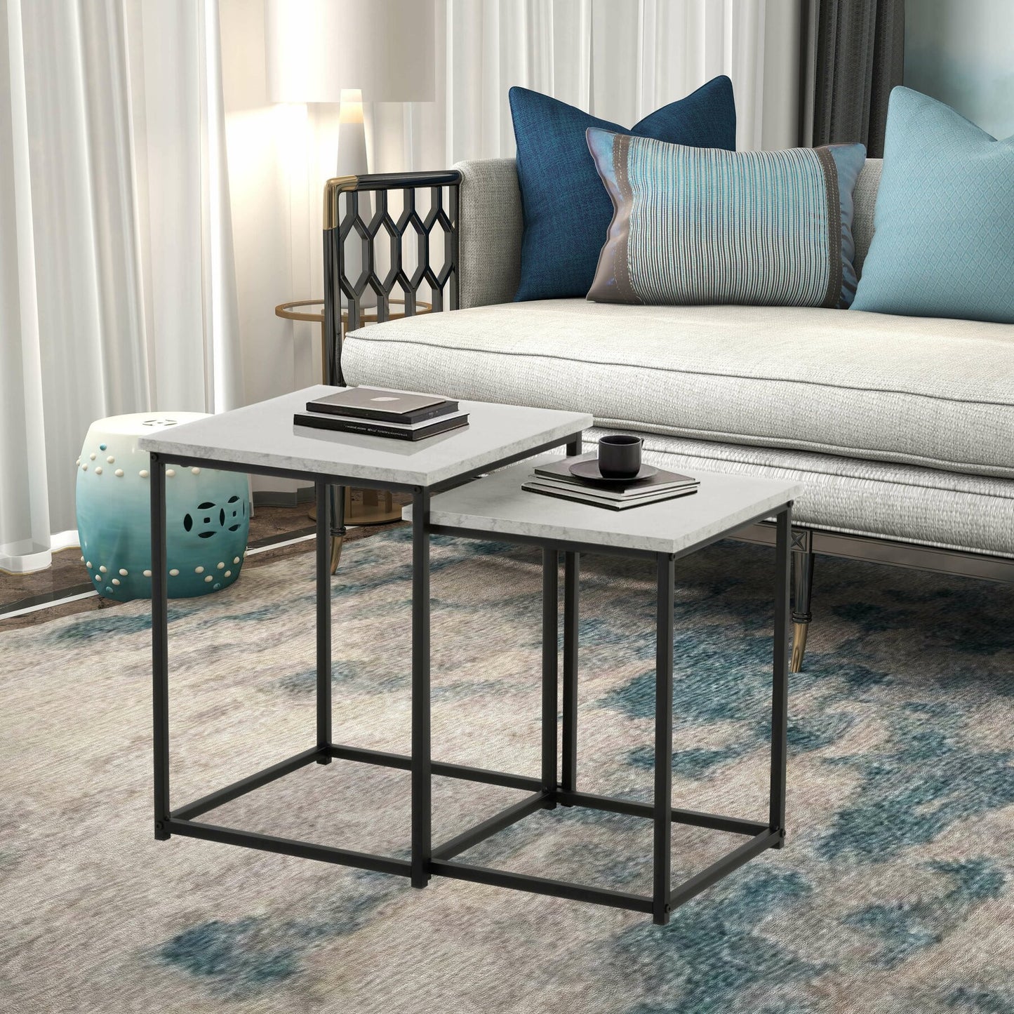 Set 2 Mese Cafea Tahari Negru Si Gri