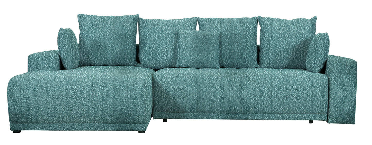 Coltar Cu Insula Dreapta Green, 5 Locuri, Lada Depozitare, Albastru, Palacio 77, 280 Cm