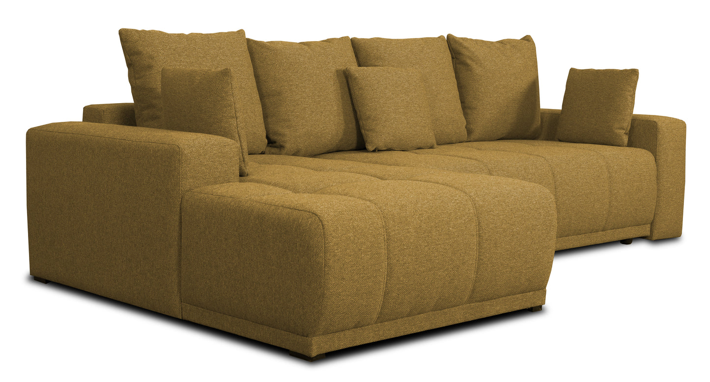Coltar Cu Insula Dreapta Green, 5 Locuri, Lada Depozitare, Mostard, 280 Cm