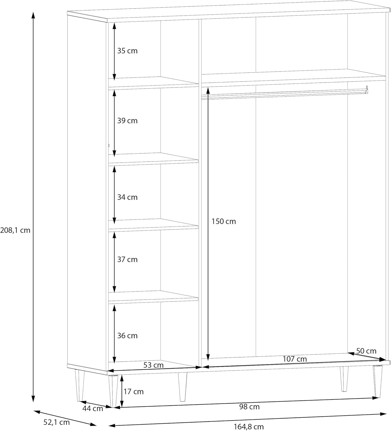 Dulap 3 Usi Charleston, 164.8 Cm