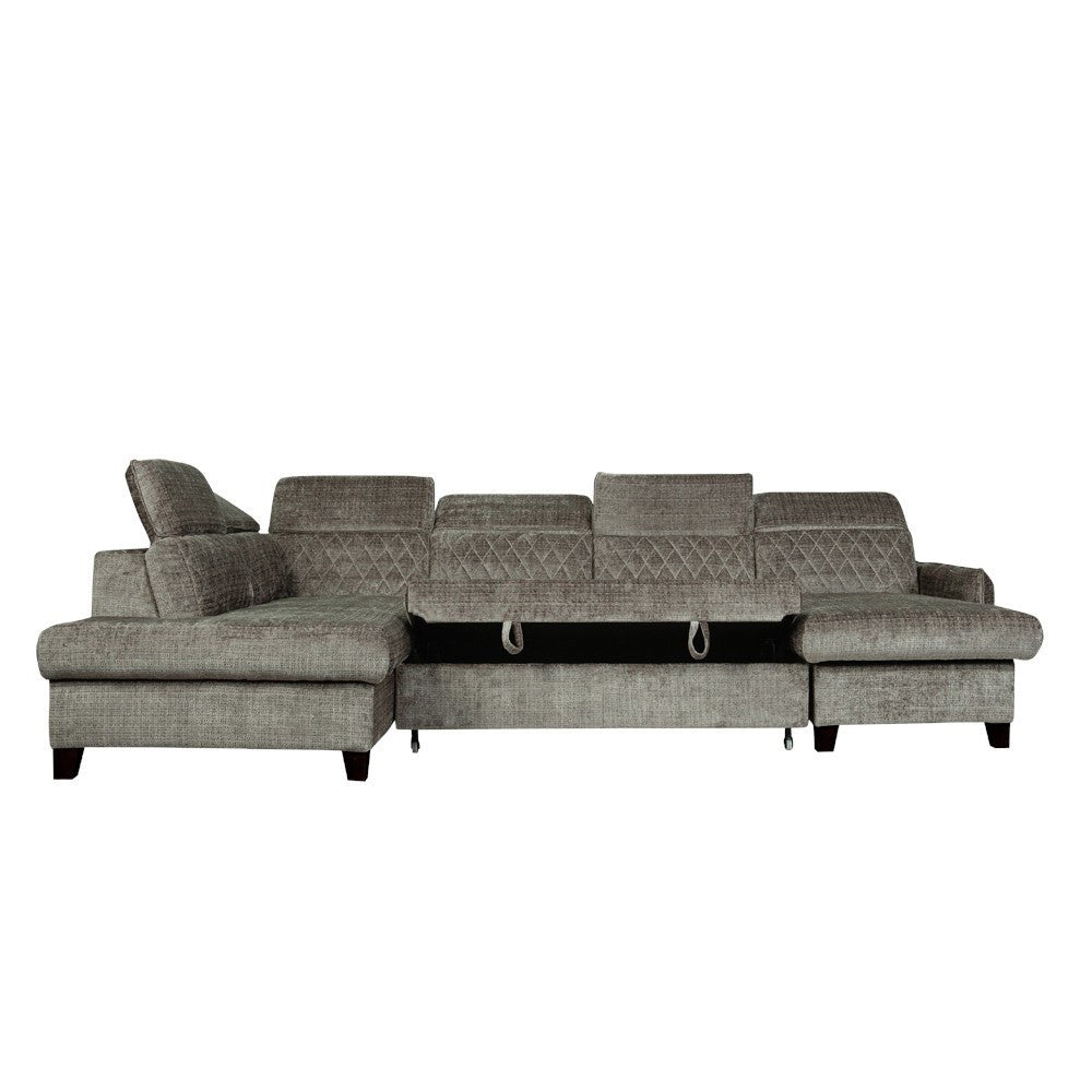 Coltar U Extensibil Tiago, Stanga, 6 Locuri, Tetiere Reglabile, Maro Cremona, 330 Cm