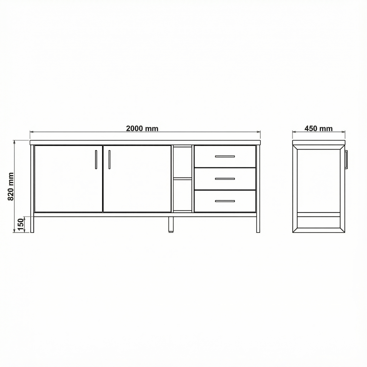 Bufet Cu 2 Usi Si 3 Sertare Reno Smoked Oak, Furnir Din Lemn Masiv, 200 Cm