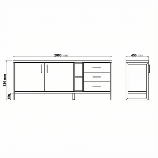 Bufet Cu 2 Usi Si 3 Sertare Reno Smoked Oak, Furnir Din Lemn Masiv, 200 Cm