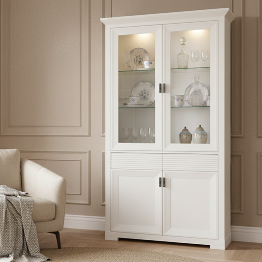 Vitrina Cu 4 Usi Si 1 Sertar Verona Bianco Alb, 112 Cm