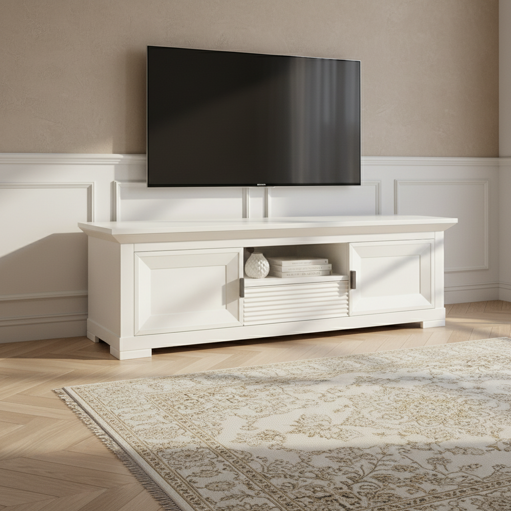 Comoda Tv Cu 2 Usi Si 1 Sertar Verona Bianco Alb, 154 Cm
