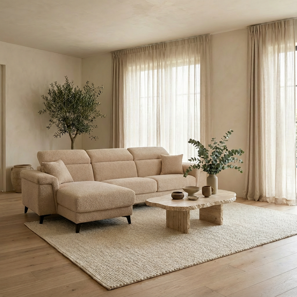 Coltar Extensibil Cu Insula Sorrento, Interschimbabil Stanga/Dreapta, Angolo Anthology Sand, 290 Cm