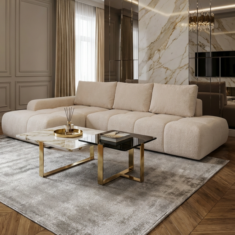 Coltar Extensibil Stanga Luna, Lada Depozitare, 5 Locuri, ONYX 1 IVORY, 270 Cm