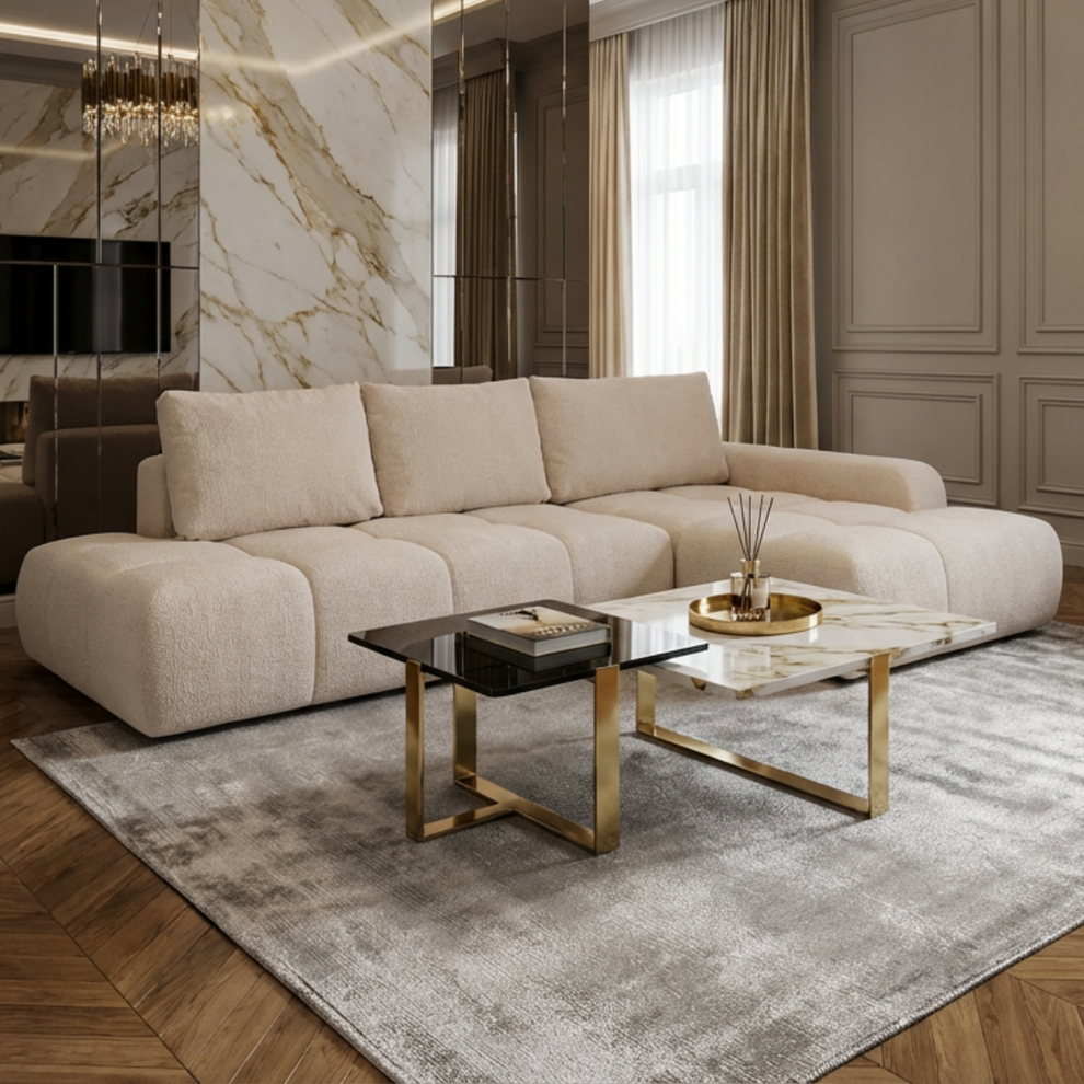 Coltar Extensibil Dreapta Luna, Lada Depozitare, 5 Locuri, ONYX 1 IVORY, 270 Cm