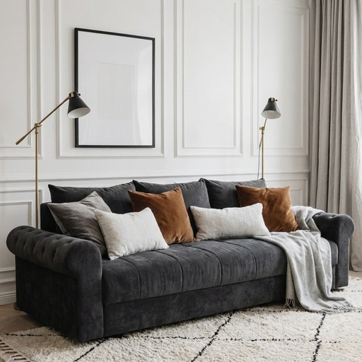 Canapea Extensibila Trendy, 3 Locuri, Lada Depozitare, Gri Inchis, 243 Cm