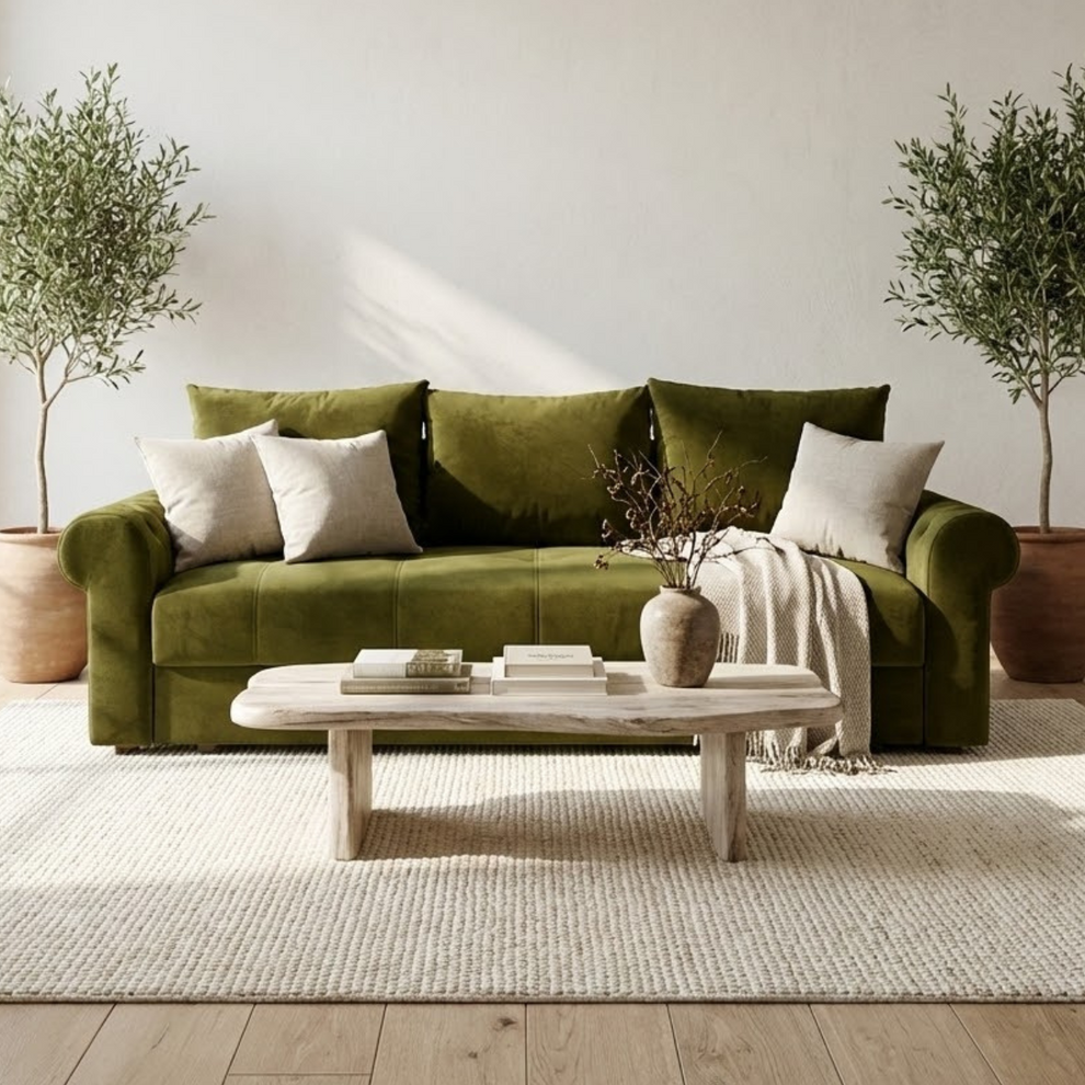 Canapea Extensibila Trendy, 3 Locuri, Lada Depozitare, Verde Olive, 243 Cm
