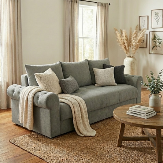 Canapea Extensibila Trendy, 3 Locuri, Lada Depozitare, Gri, 243 Cm