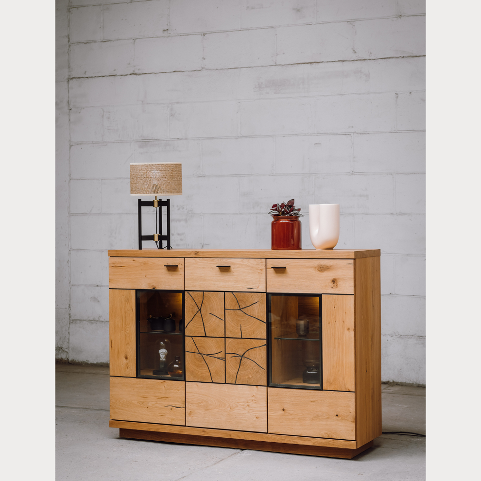 Comoda Bar Dakota Lungime 151.6 cm, Furnir Stejar Salbatic, Living, Decor Usi din Trunchi Natural, Inchidere Silentioasa
