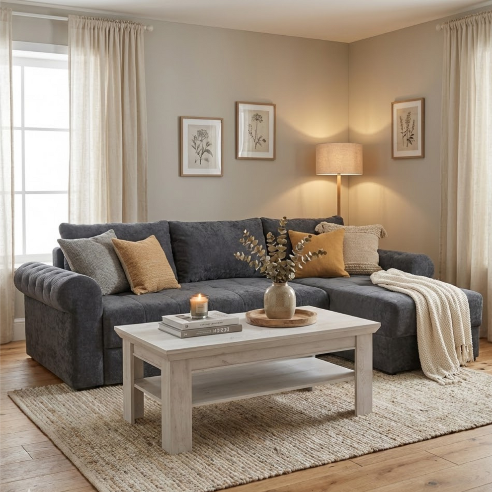 Coltar Extensibil Dreapta Trendy, 5 Locuri, Lada Depozitare, Gri Inchis, 275 Cm