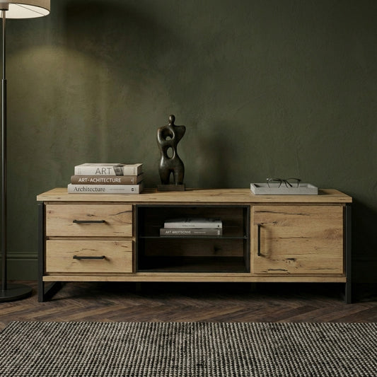 Comoda Tv Cu Furnir Din Lemn Masiv Reno Smoked Oak, 170 Cm