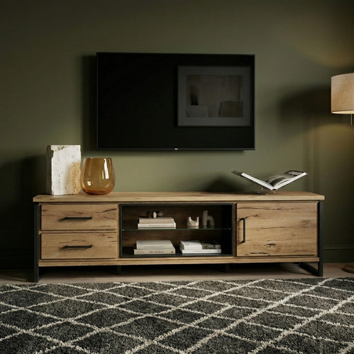 Comoda Tv Reno Smoked Oak, Furnir Din Lemn Masiv, 200 Cm