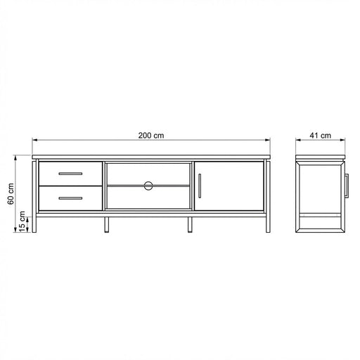 Comoda Tv Reno Smoked Oak, Furnir Din Lemn Masiv, 200 Cm