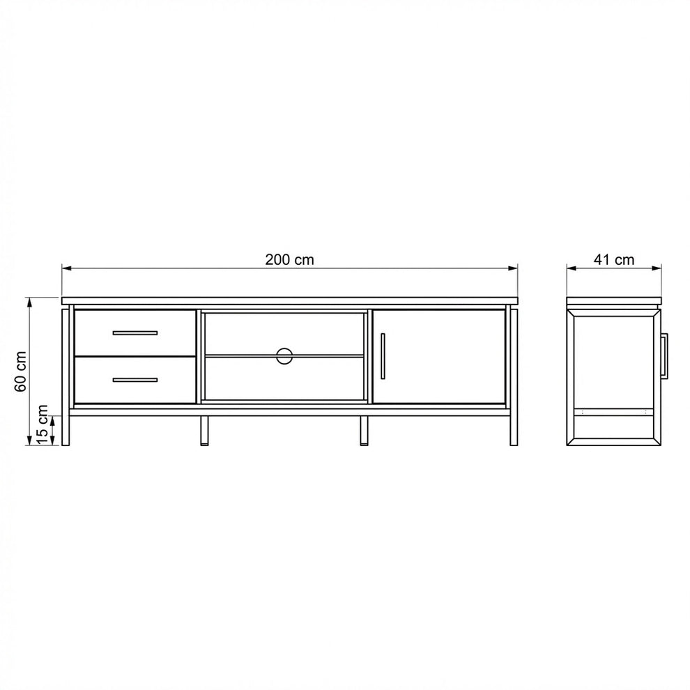 Comoda Tv Reno Smoked Oak, Furnir Din Lemn Masiv, 200 Cm