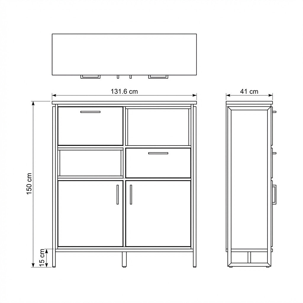 Bufet Cu 3 Usi, 1 Sertar Si 2 Nise Reno, Smoked Oak, Furnir Din Lemn Masiv, 131.5 Cm