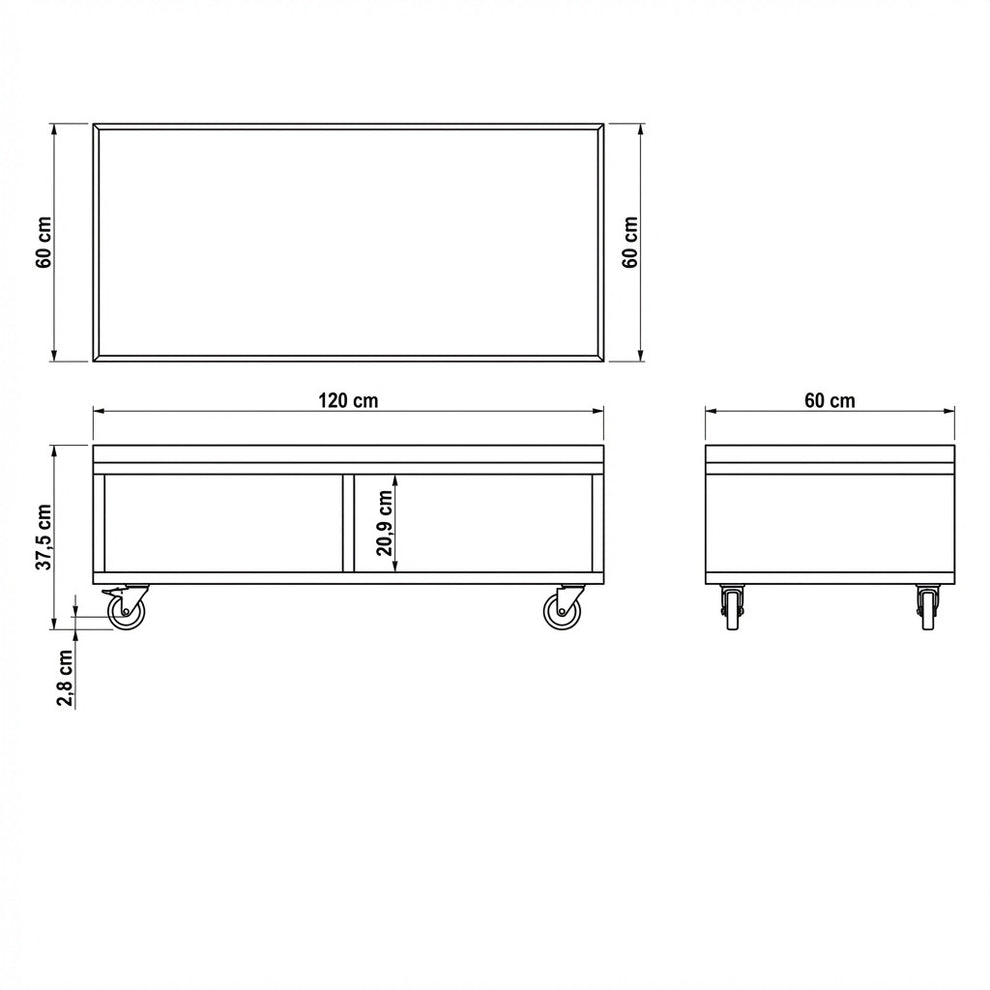 Masa Cafea Reno Cu 2 Nise, Smoked Oak, Furnir Din Lemn Masiv, 120 Cm