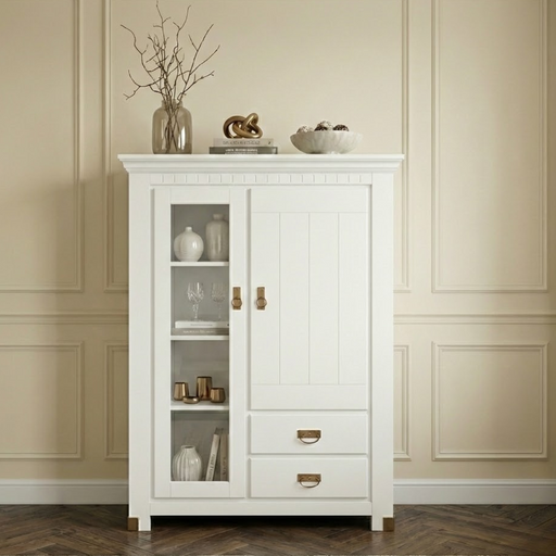 Comoda Saint Tropez, 2 Usi si 2 Sertare, Vopsit Alb, 111 Cm