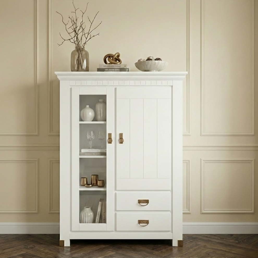 Comoda Saint Tropez, 2 Usi si 2 Sertare, Vopsit Alb, 111 Cm