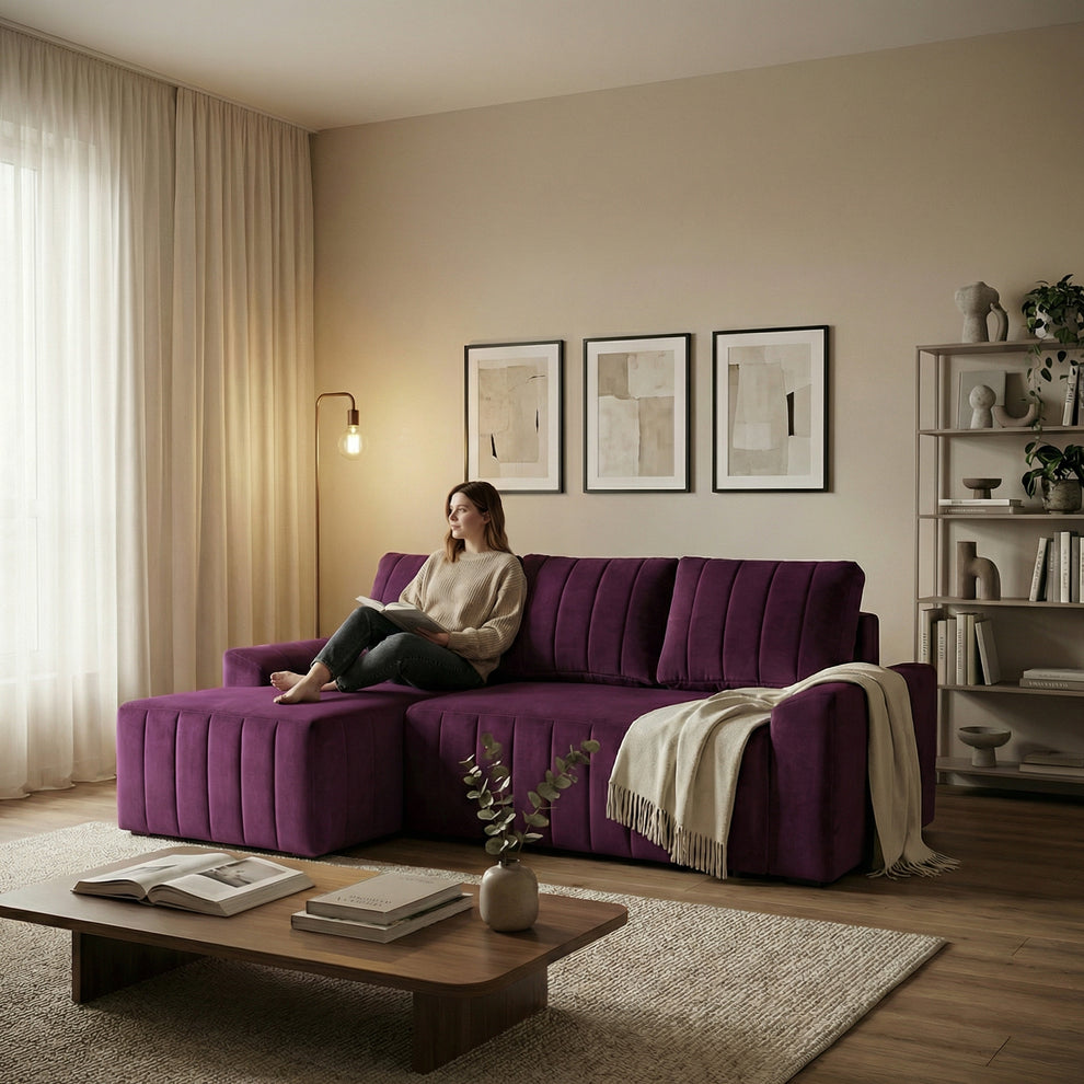 Coltar Extensibil Stanga Mark Latime 240 cm, Catifea Visinie, Mobila Living, Lada Depozitare, Rezistent La Apa