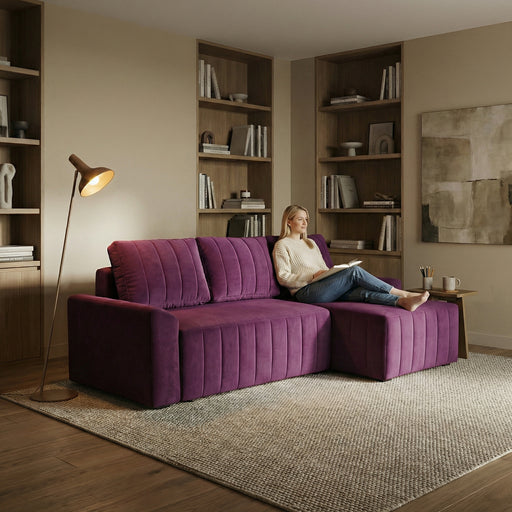 Coltar Extensibil Dreapta Mark, 4 Locuri, Lada Depozitare, Visiniu, 240 Cm