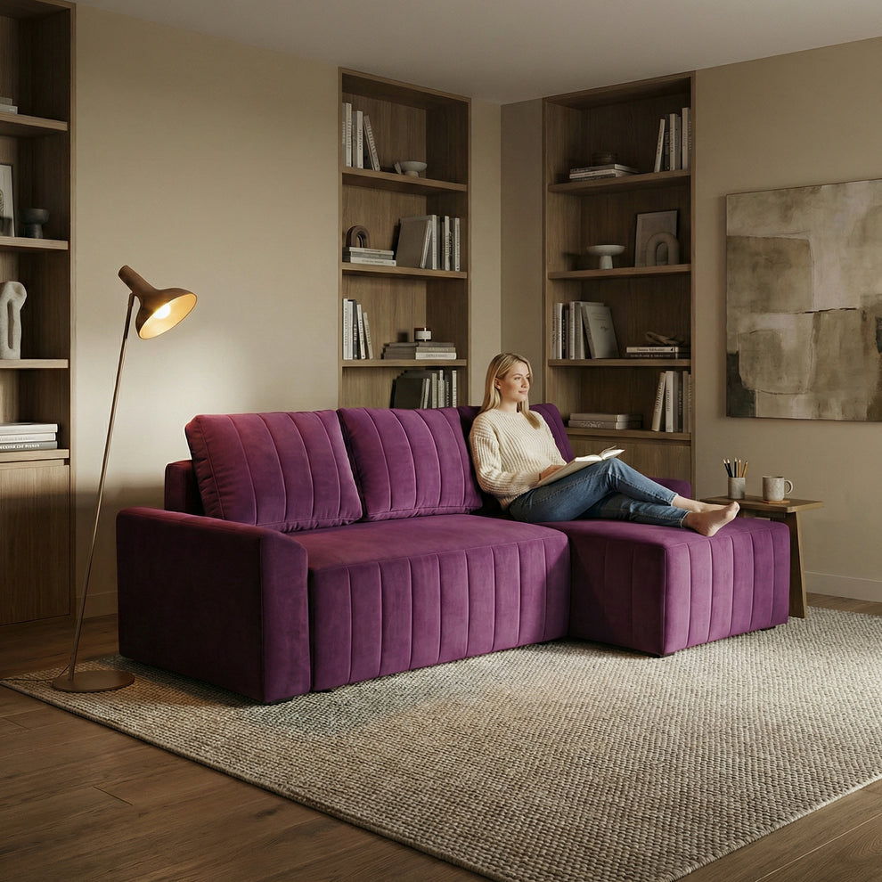 Coltar Extensibil Dreapta Mark, 4 Locuri, Lada Depozitare, Visiniu, 240 Cm