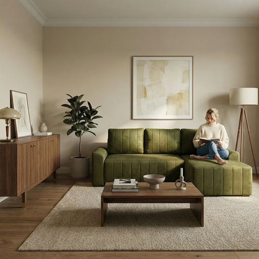 Coltar Extensibil Dreapta Mark, 4 Locuri, Lada Depozitare, Verde Olive, 240 Cm