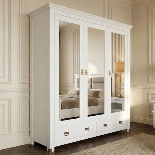 Dulap Saint Tropez, 3 Usi Si 2 Sertare, Vopsit Alb, 208 Cm