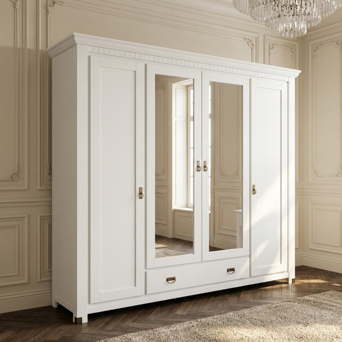 Dulap 4 Usi si 1 Sertar Saint Tropez, Vopsit Alb, 250 Cm
