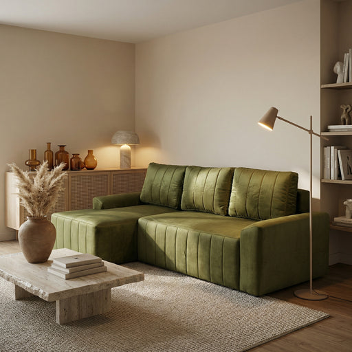 Coltar Extensibil Stanga Mark, 4 Locuri, Lada Depozitare, Verde Olive, 240 Cm