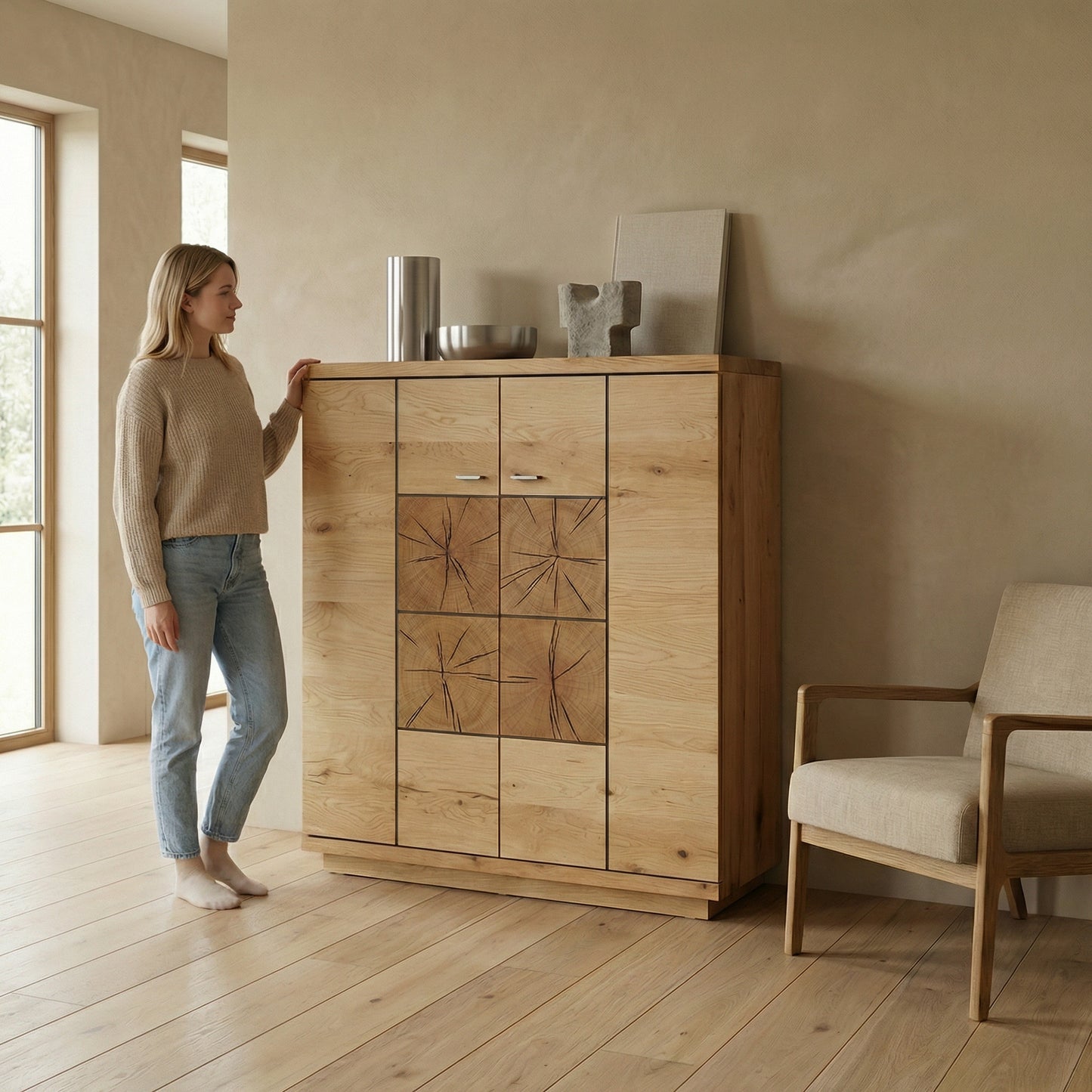 Comoda Bar Cu 2 Usi Dakota, Furniruit, Stejar Salbatic, 120 Cm
