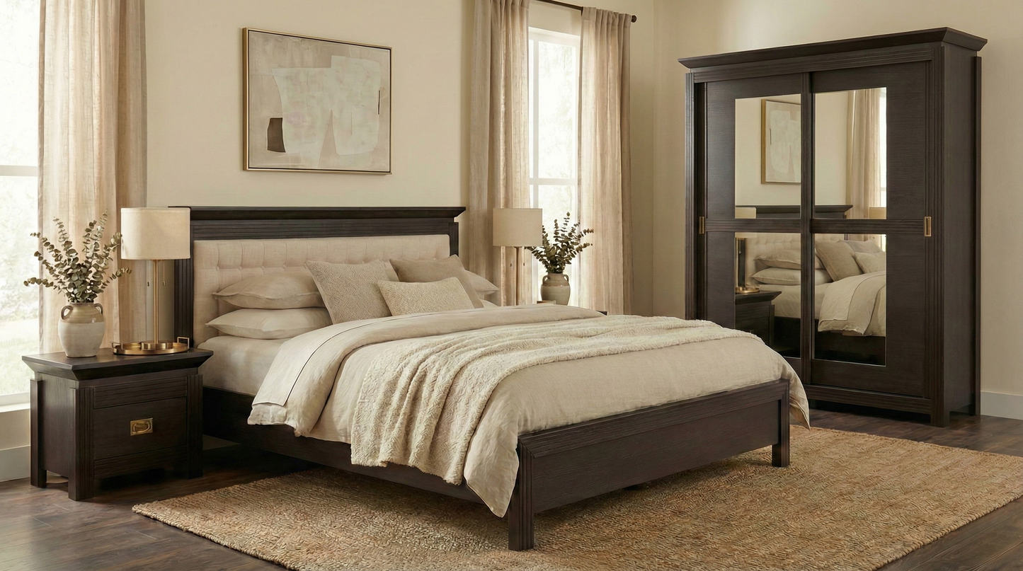 Set Dormitor Saigon Cantori, Pat Cu Dimensiune Saltea 160 X 200, Dulap De 150 Cm, 2 Noptiere
