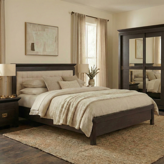 Set Dormitor Saigon Cantori, Pat Cu Dimensiune Saltea 140 X 200, Dulap De 150 Cm, 2 Noptiere