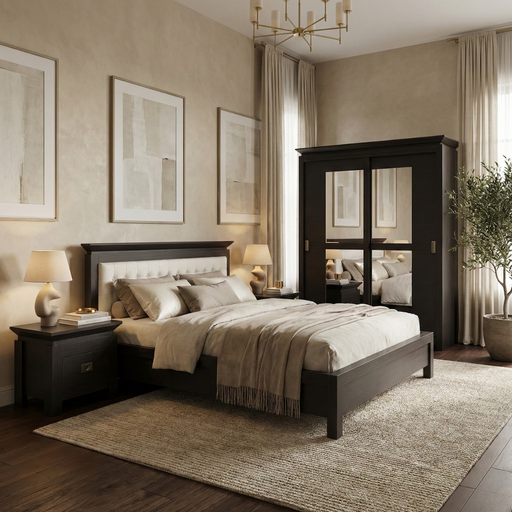 Set Dormitor Saigon Cantori, Pat Cu Dimensiune Saltea 180 X 200, Dulap De 150 Cm, 2 Noptiere