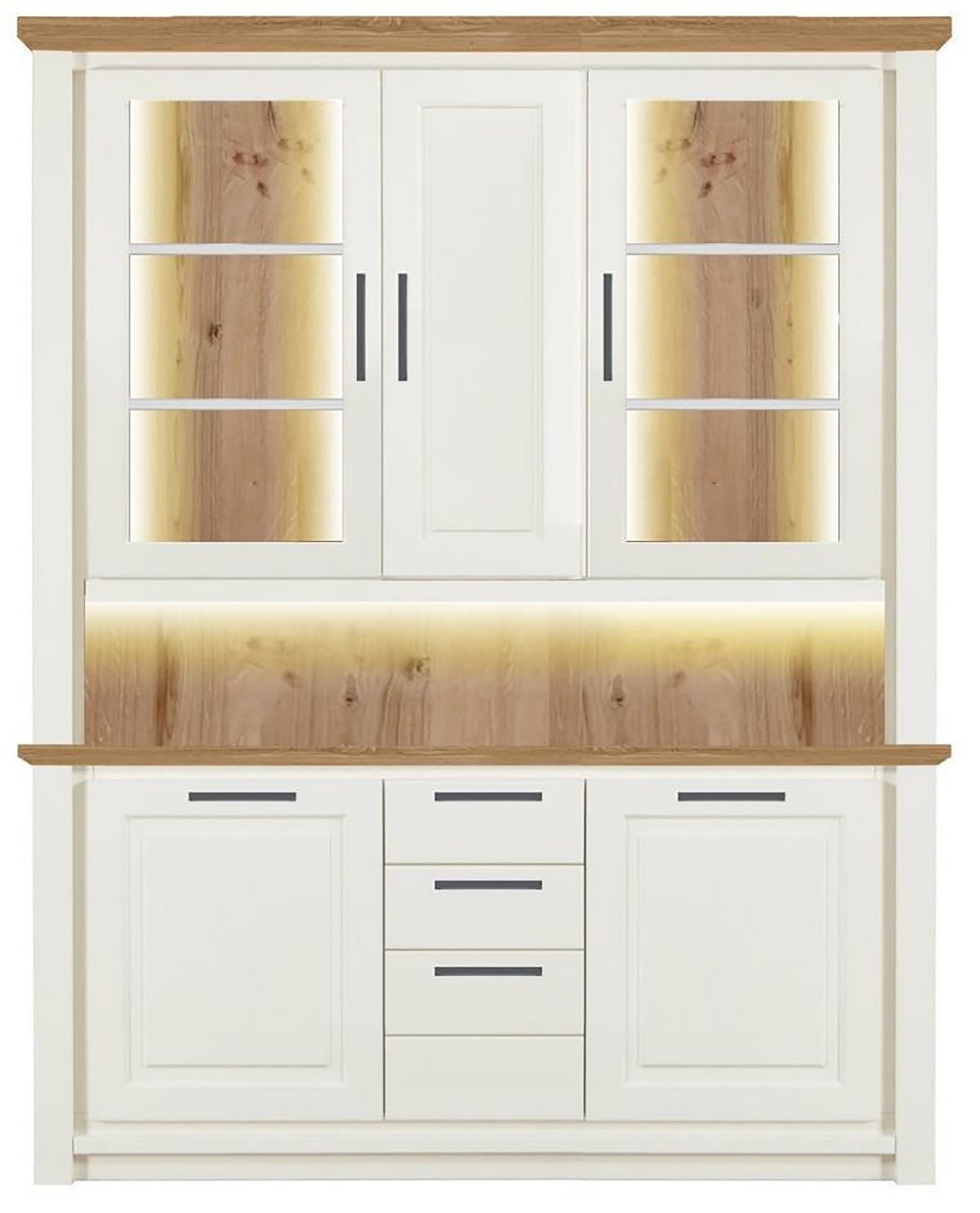 Bufet Cu Vitrina 3 Usi Thuxon Alb, Stejar Furniruit, 160 Cm