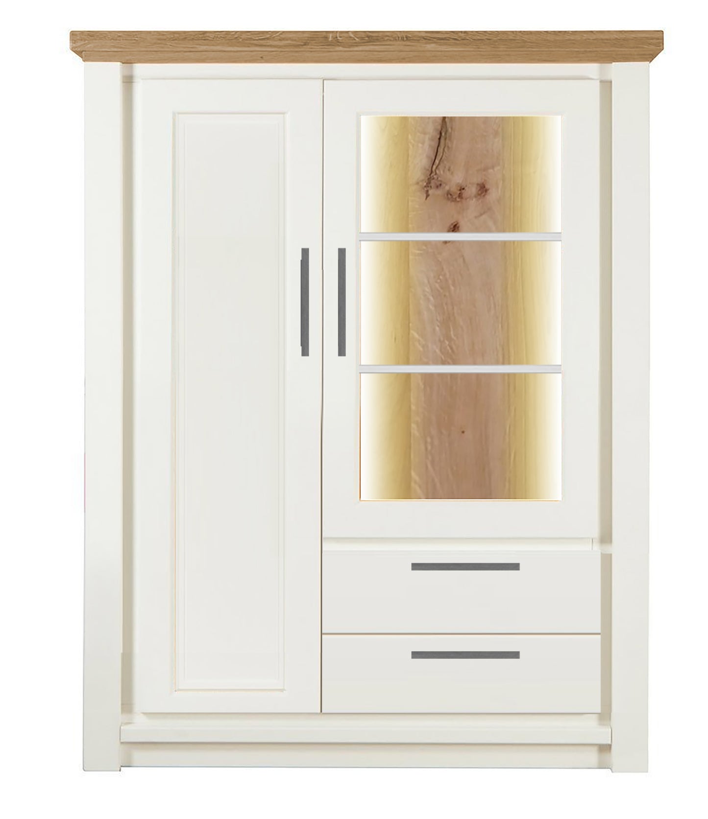 Comoda Bar Cu 2 Usi Si 2 Sertare Thuxon Alb, Vopsit Si Furniruit Stejar, 106.9 Cm