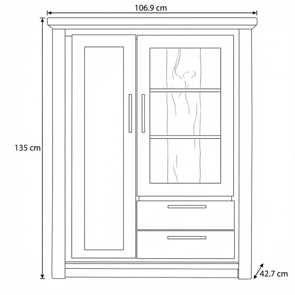Comoda Bar Cu 2 Usi Si 2 Sertare Thuxon Alb, Vopsit Si Furniruit Stejar, 106.9 Cm