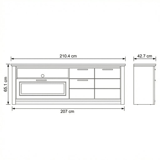 Comoda Tv Cu 3 Usi, 1 Sertar Si 1 Nisa Thuxon Alb, Vopsit Si Furniruit Stejar, 210.4 Cm