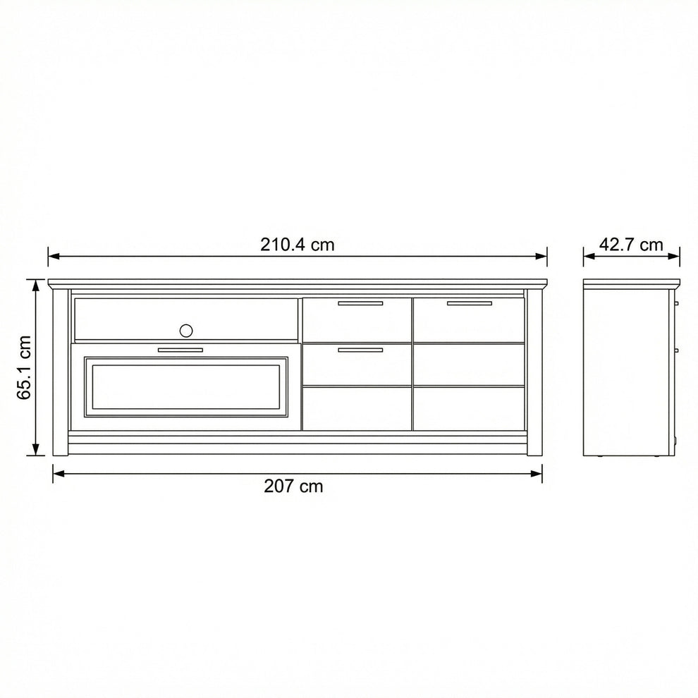 Comoda Tv Cu 3 Usi, 1 Sertar Si 1 Nisa Thuxon Alb, Vopsit Si Furniruit Stejar, 210.4 Cm