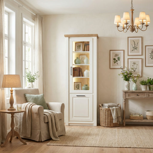 Vitrina Cu 1 Usa Dreapta/Stanga Thuxon, Vopsit Si Furniruit Stejar, 74.2 Cm