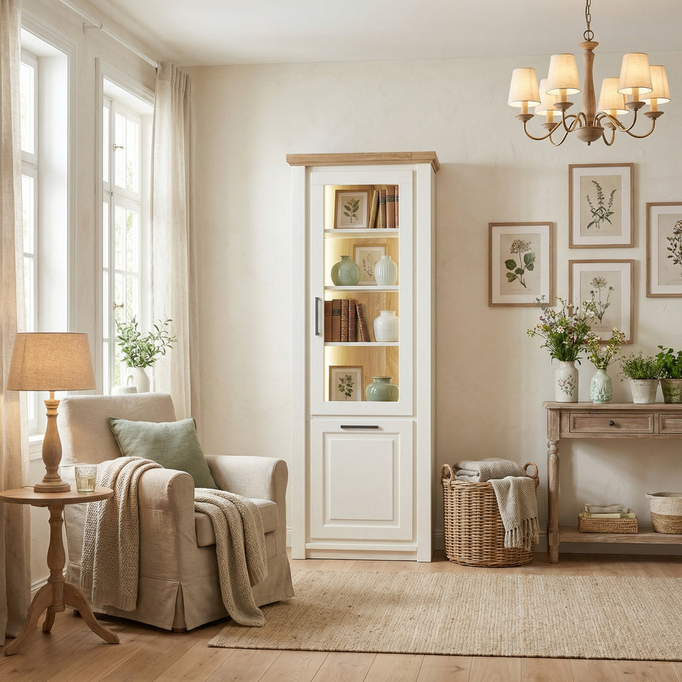 Vitrina Cu 1 Usa Dreapta/Stanga Thuxon, Vopsit Si Furniruit Stejar, 74.2 Cm