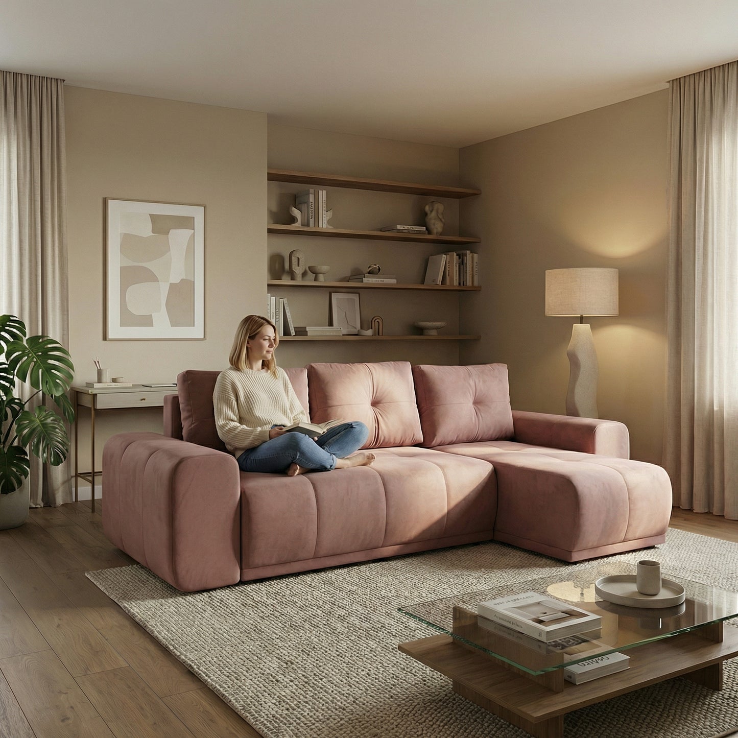 Coltar Extensibil Cu Lada Dreamer, Interschimbabil Stanga/Dreapta, Roz, 290 x 162 x 100 Cm