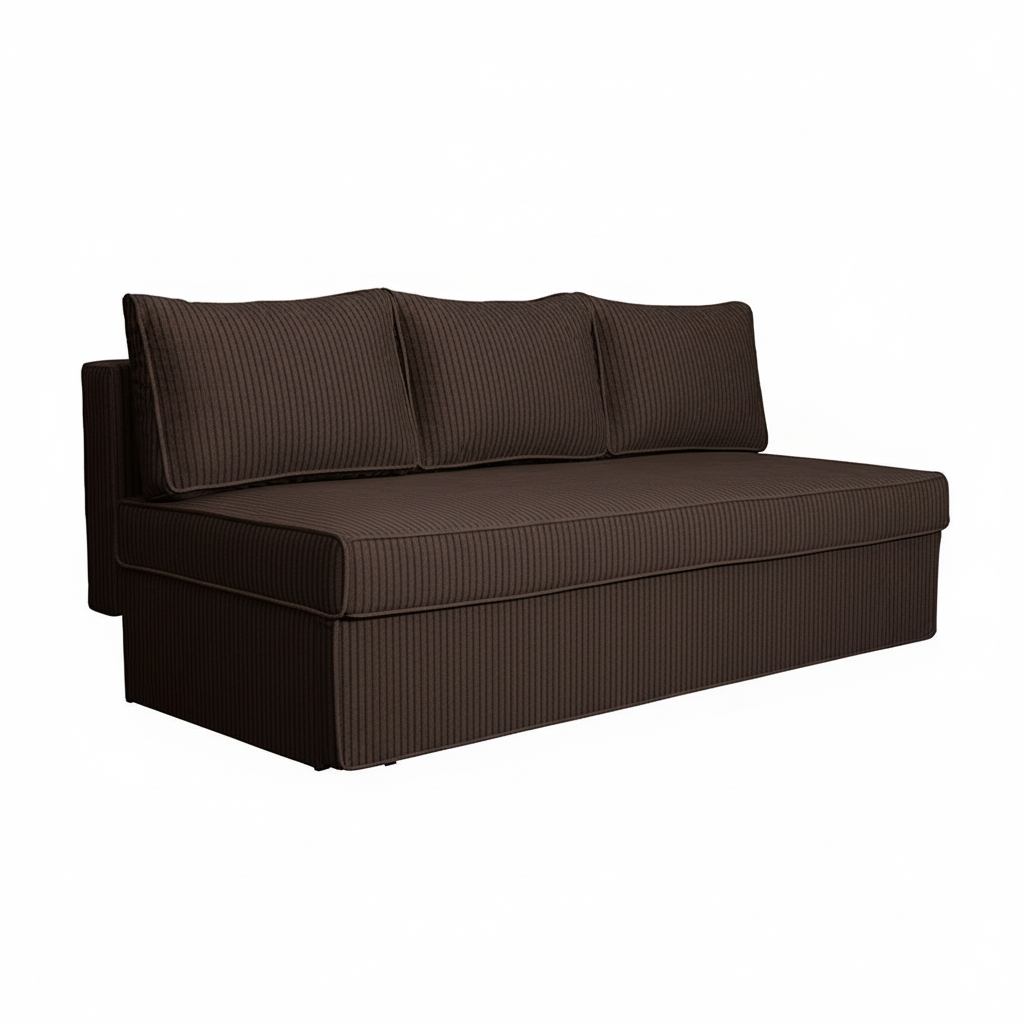 Canapea Extensibila New Modulo, 3 Locuri, Lada Depozitare, Maro, Catifea raiat, 194 Cm